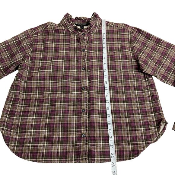 Banana Republic Top Womens S Sugar Plum Plaid Flannel Ruffle Neck Preppy Boho - Picture 9 of 14